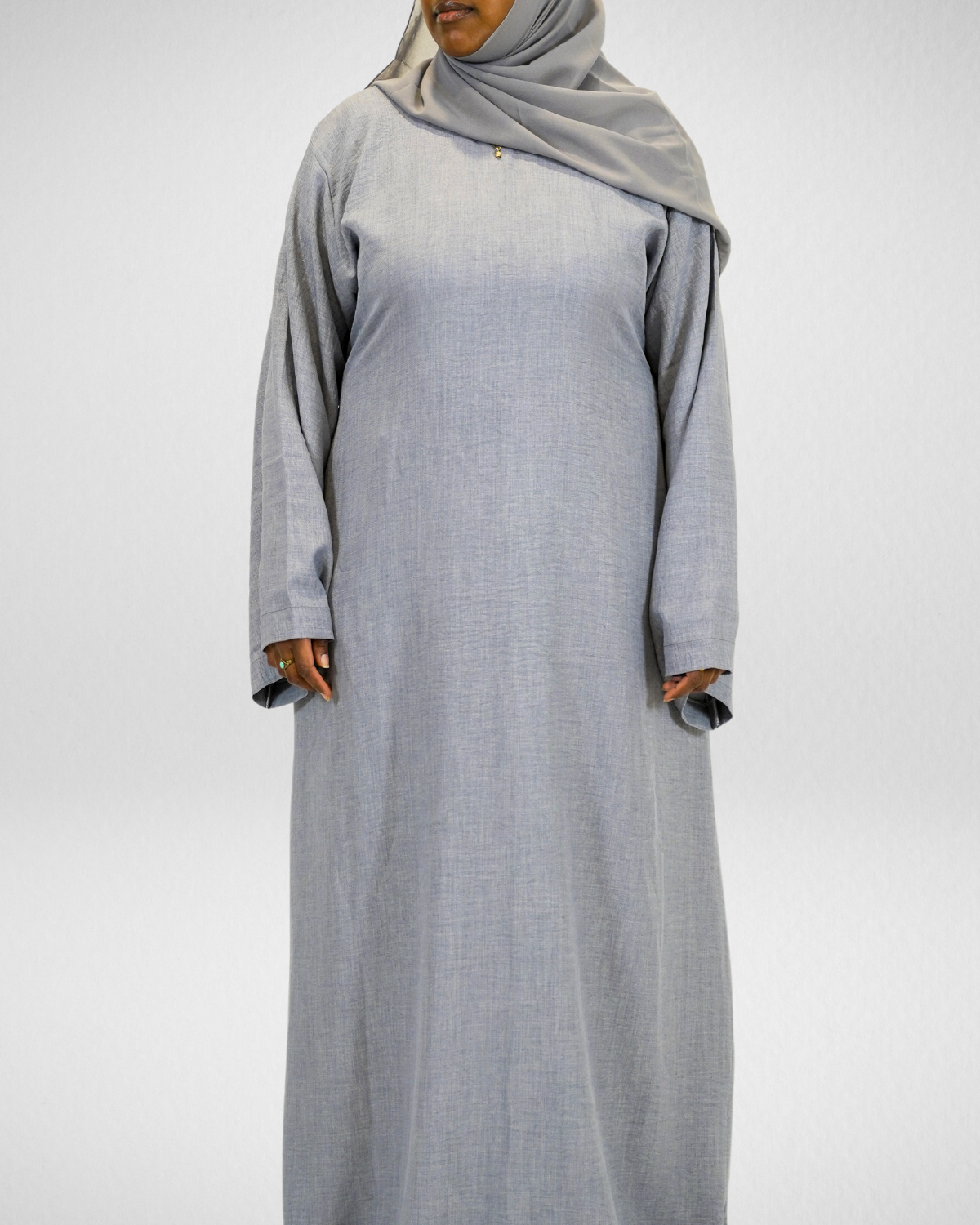 Closed Linen Abaya - Blue Gray