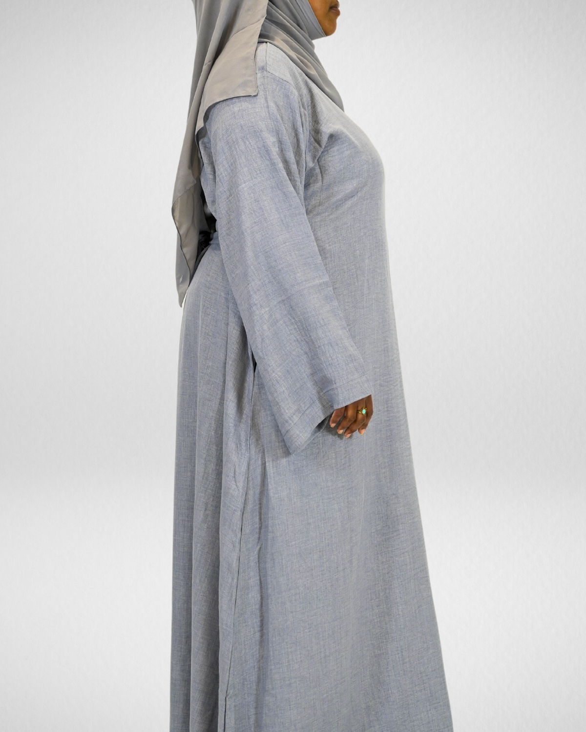 Closed Linen Abaya - Blue Gray