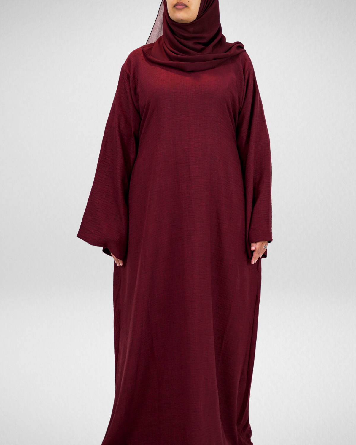 Closed Linen Abaya - Burgundy Closed Linen Abaya - Burgundy