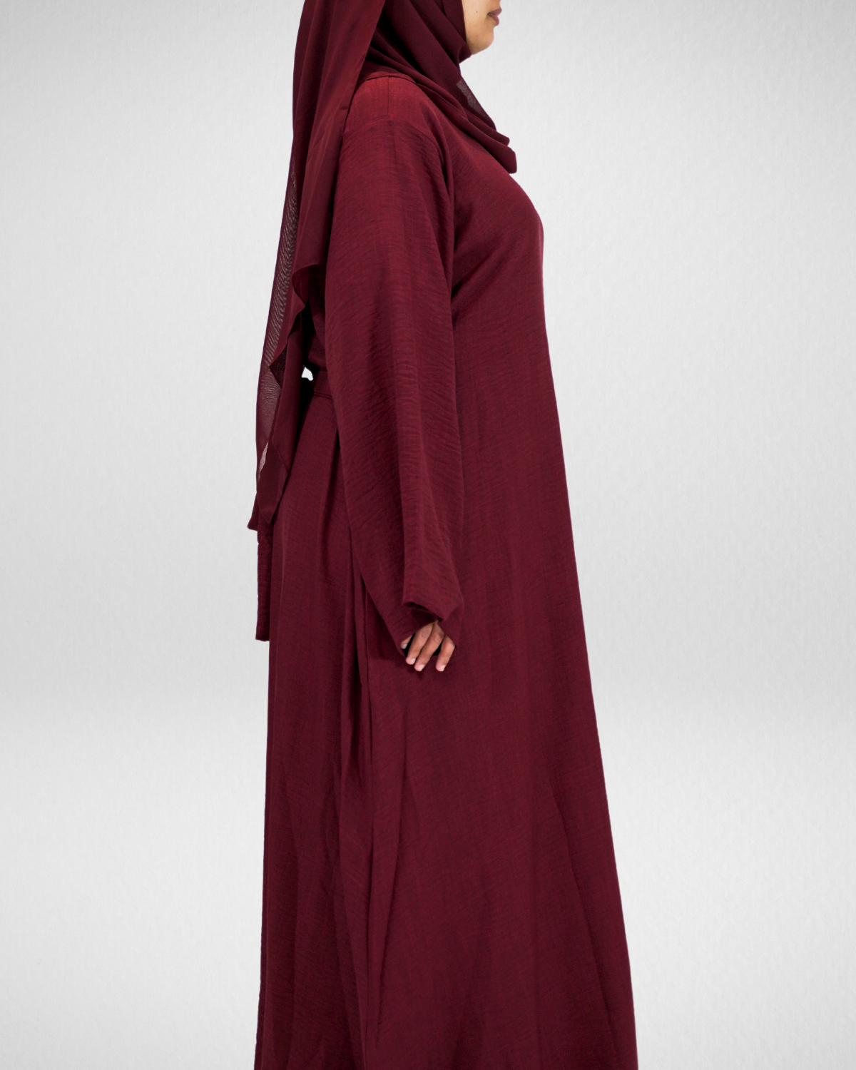 Closed Linen Abaya - Burgundy
