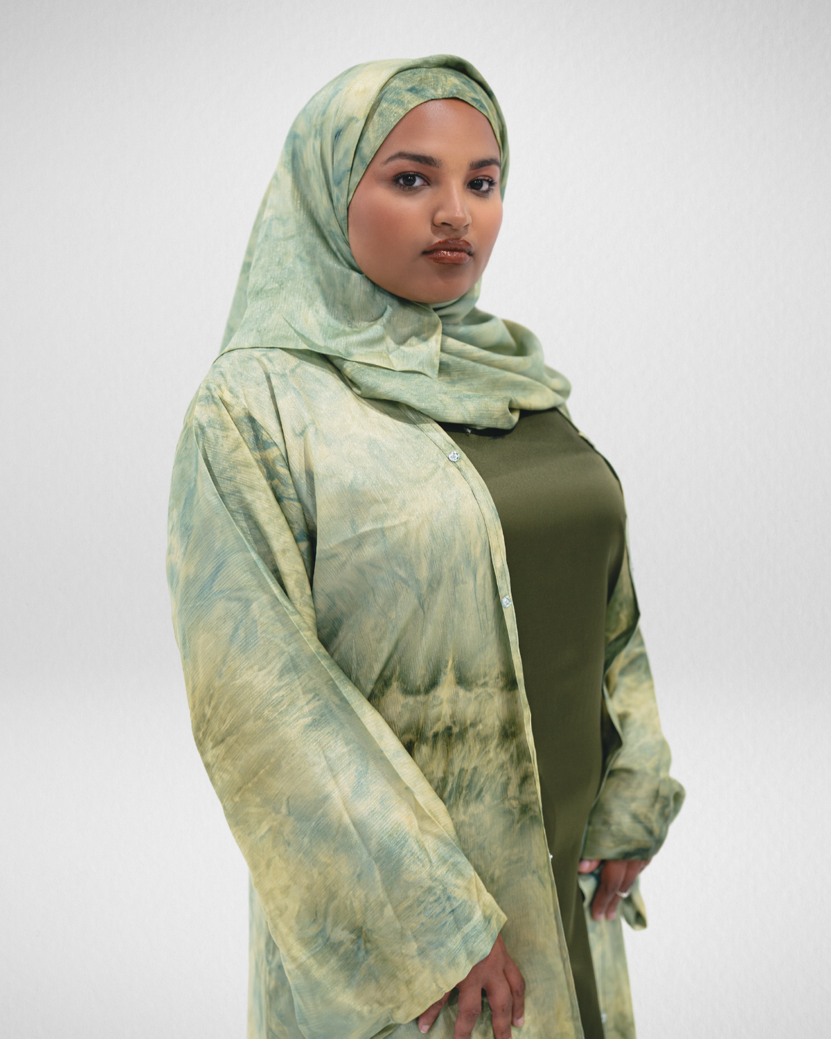 2-Tone Marble Abaya - Buttercup