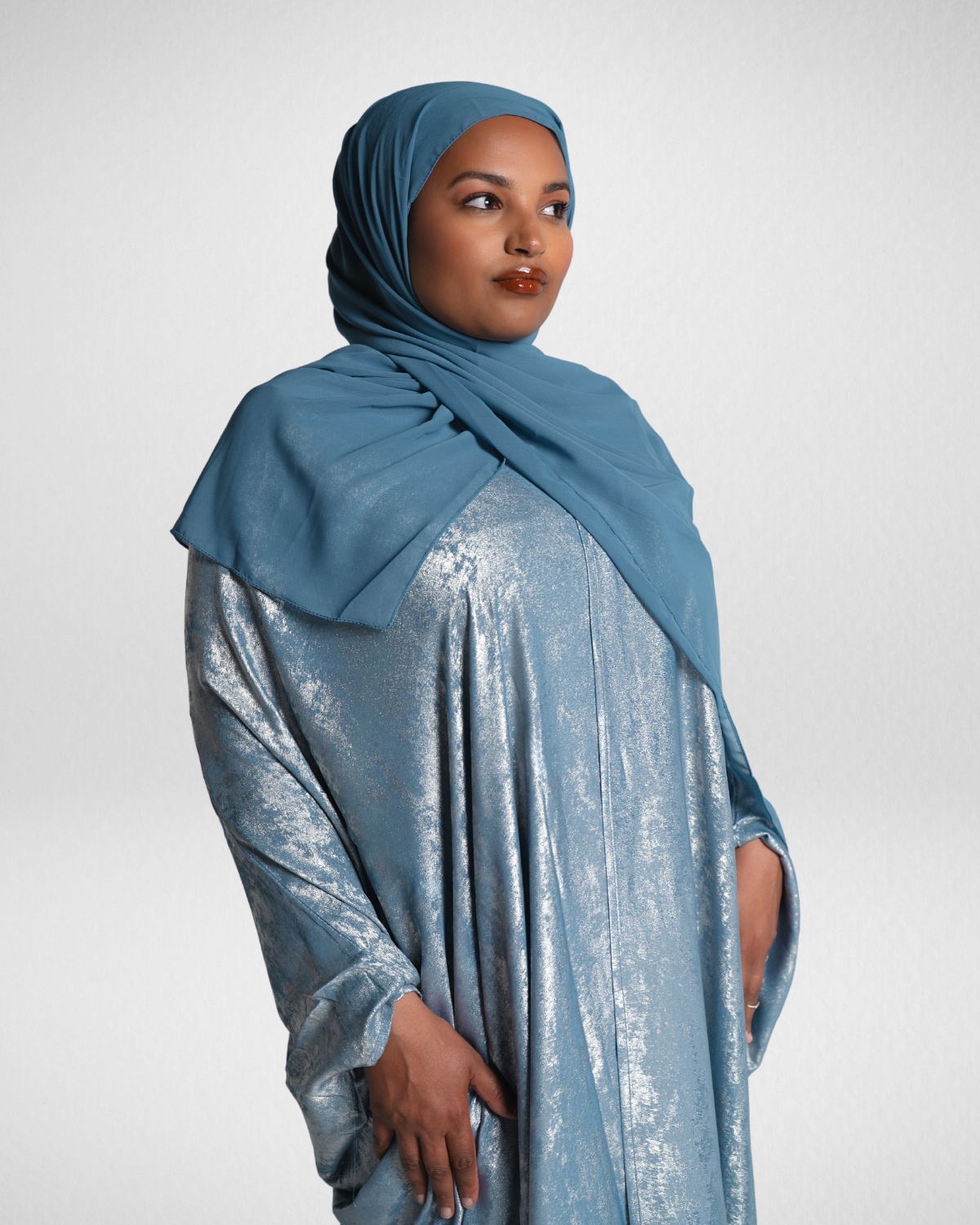 Shimmer Bisht Abaya - Light Blue