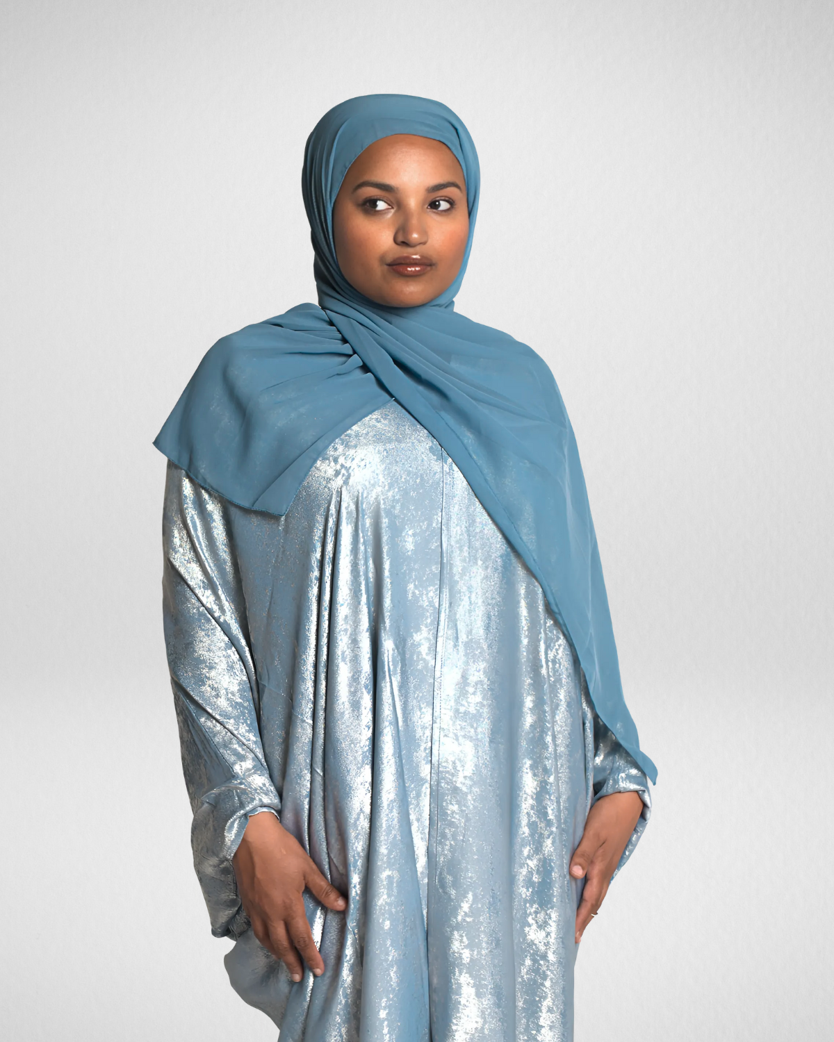Shimmer Bisht Abaya - Light Blue