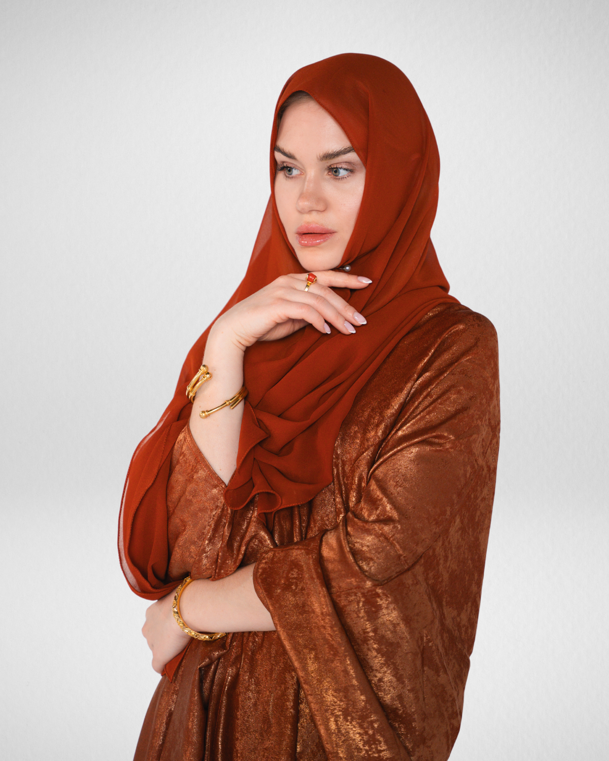 Shimmer Bisht Abaya - Orange