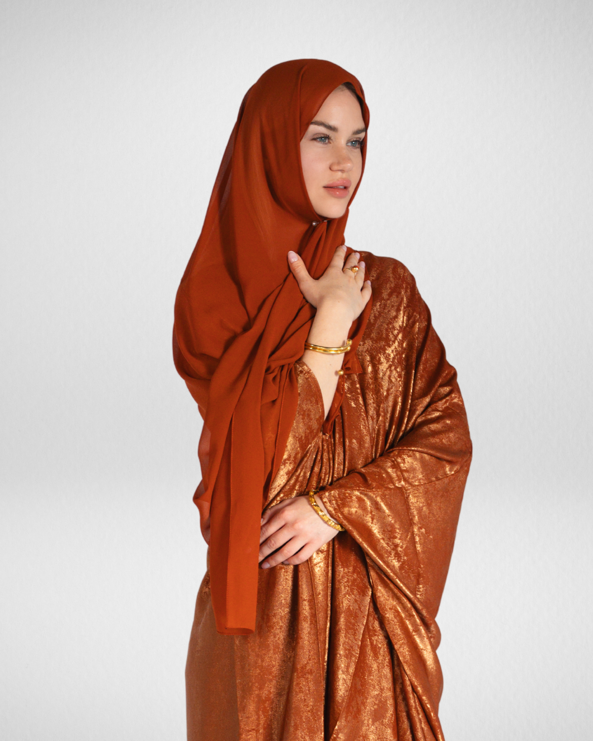 Shimmer Bisht Abaya - Orange