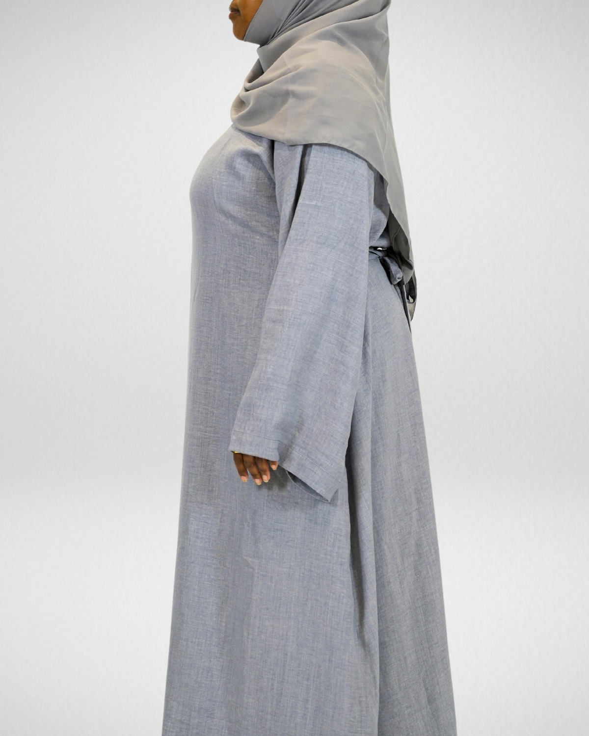 Closed Linen Abaya - Blue Gray