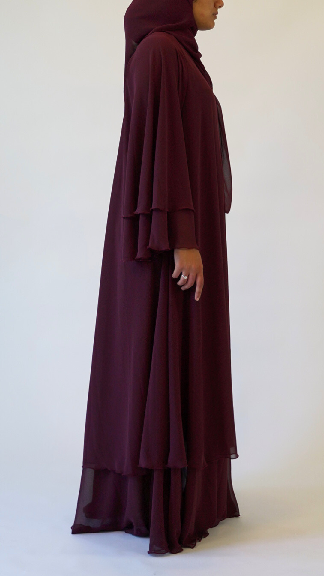 2-Layered Chiffon Abaya - Maroon