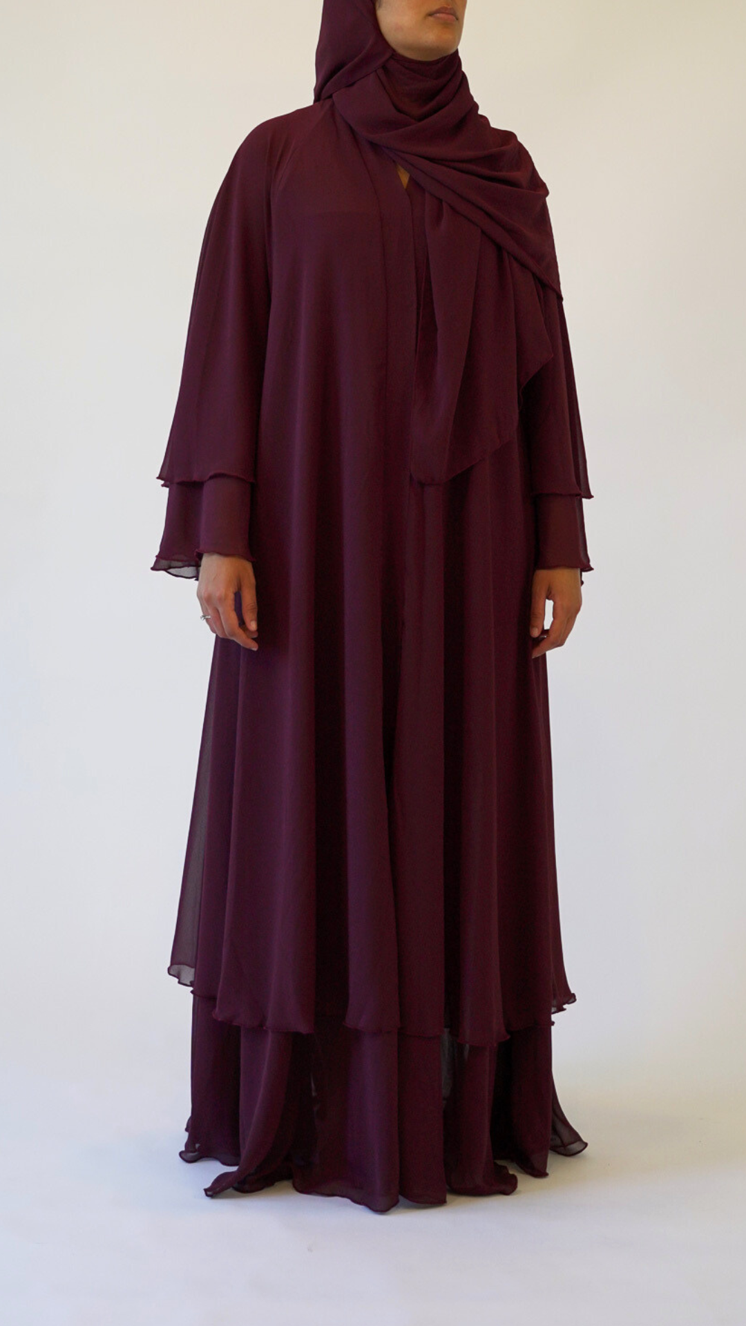 2-Layered Chiffon Abaya - Maroon