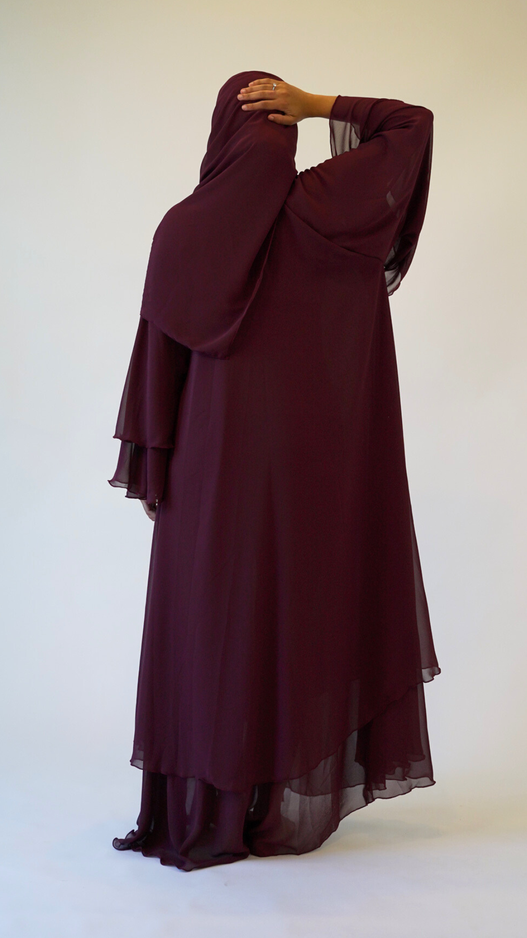 2-Layered Chiffon Abaya - Maroon