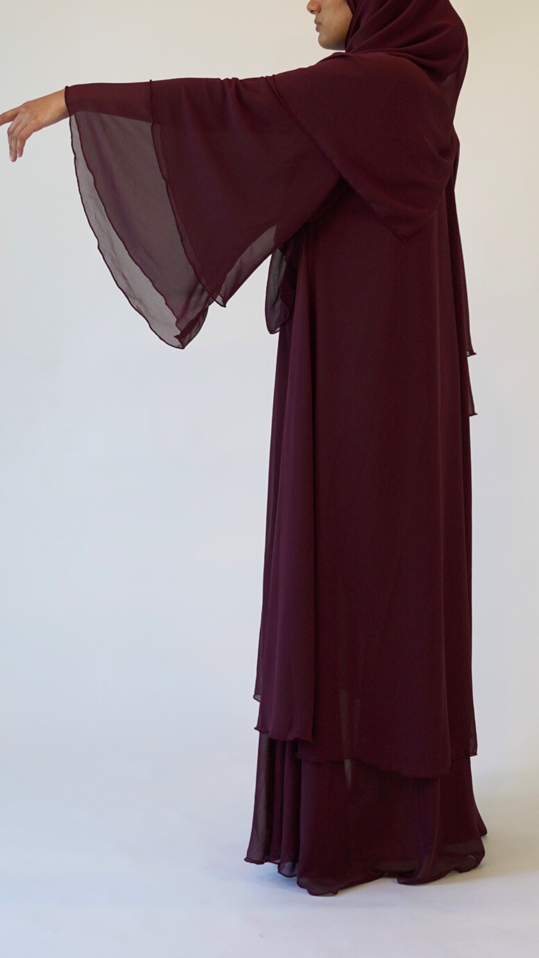 2-Layered Chiffon Abaya - Maroon