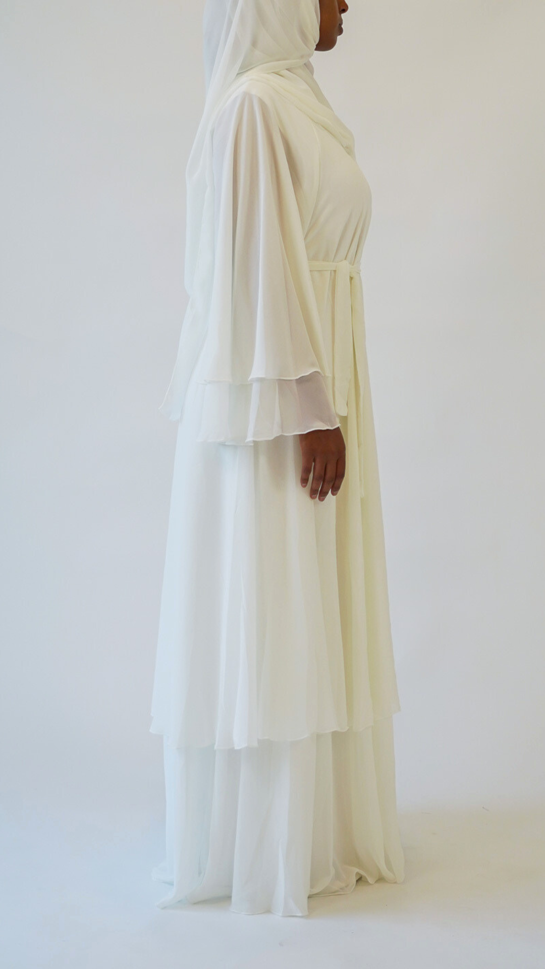 2-Layered Chiffon Abaya - Pearl