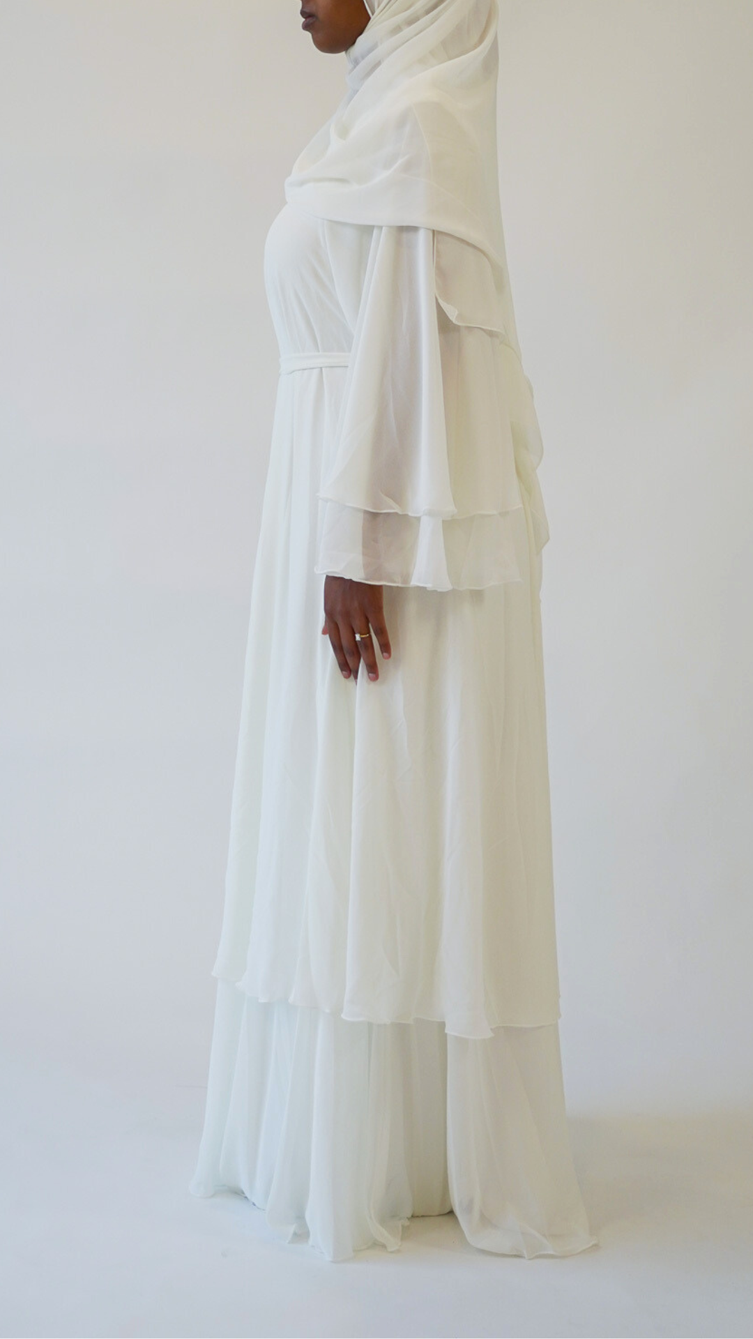 2-Layered Chiffon Abaya - Pearl