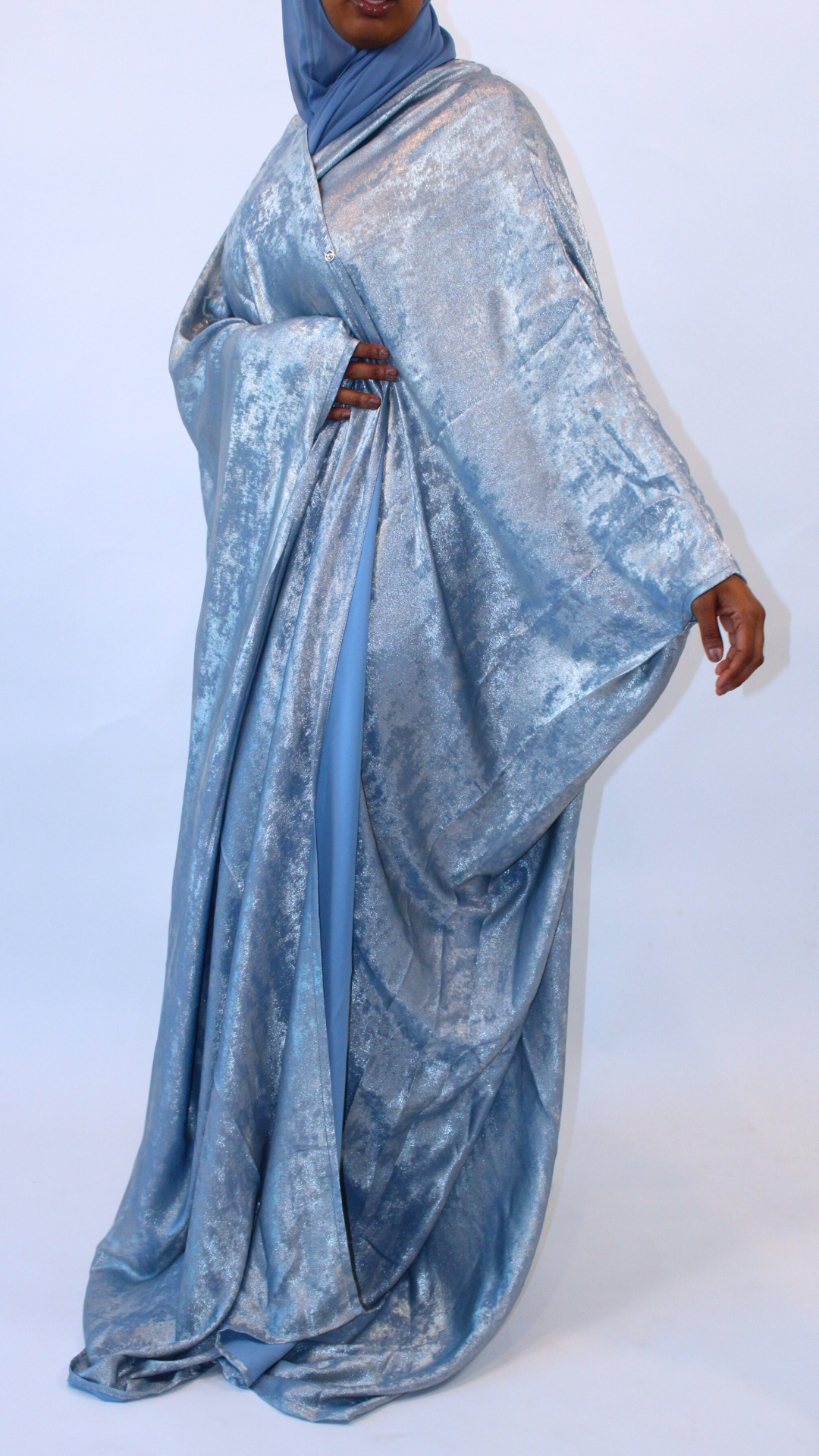 Shimmer Bisht Abaya - Light Blue