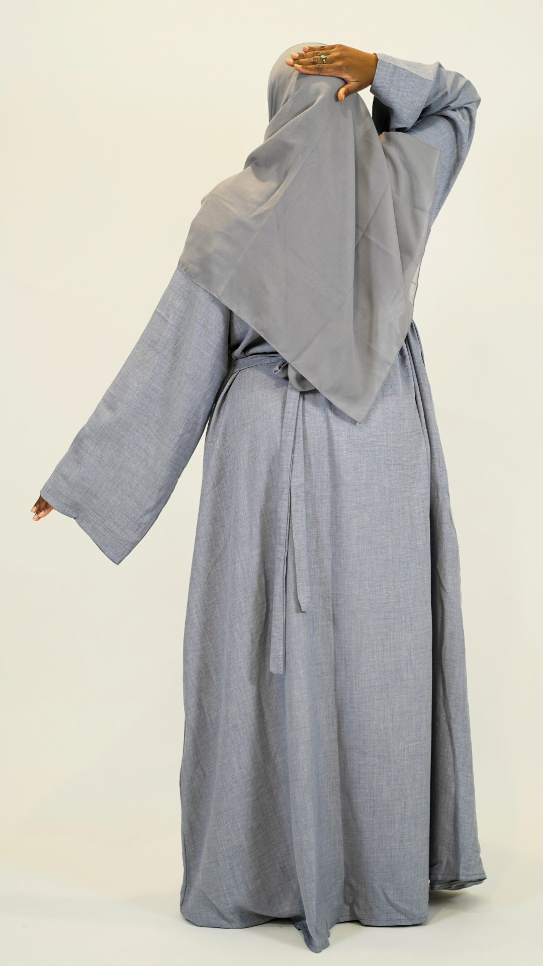 Closed Linen Abaya - Blue Gray