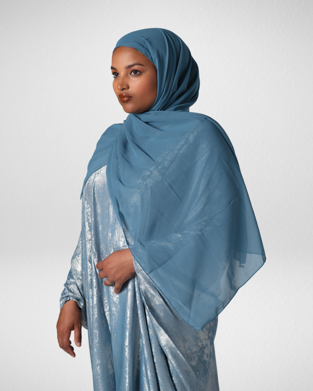 Shimmer Bisht Abaya - Light Blue