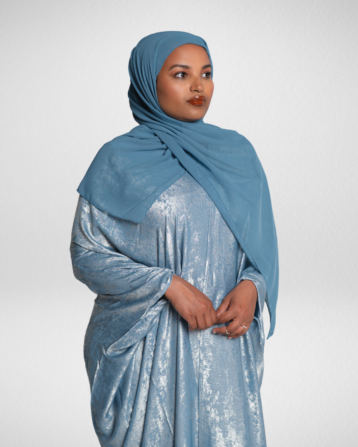 Shimmer Bisht Abaya - Light Blue