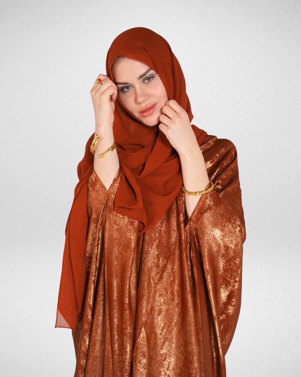 Shimmer Bisht Abaya - Orange
