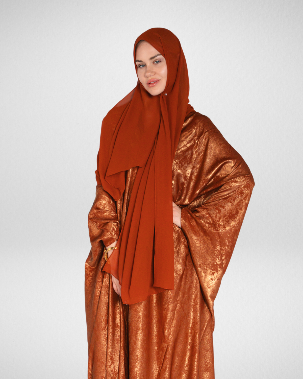 Shimmer Bisht Abaya - Orange